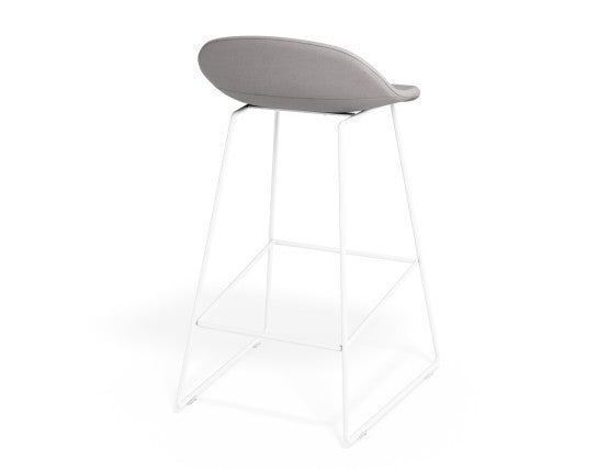 Pop Stool - White Frame and Light Grey Fabric Seat  - 65cm Kitchen Bench Seat Height