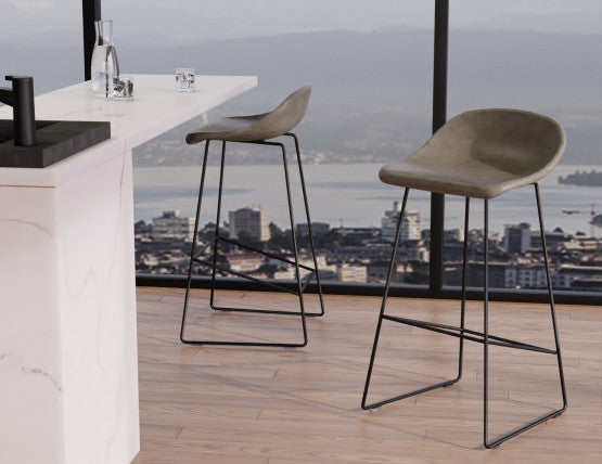 Pop Stool - Black Frame and Upholstered Vintage Grey Seat   - 65cm Kitchen Bench Seat Height