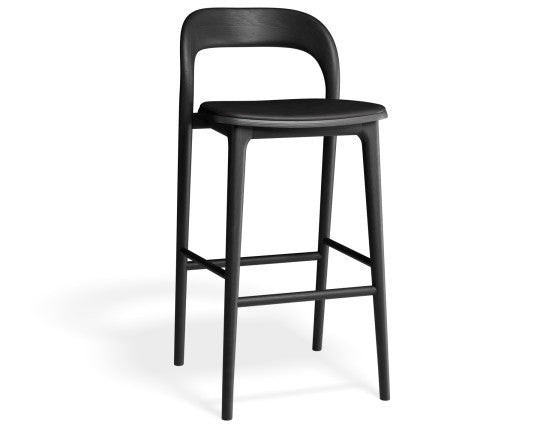Mia Stool - Black with Pad - 66cm Seat Height Vintage Black Vegan leather Seat Pad
