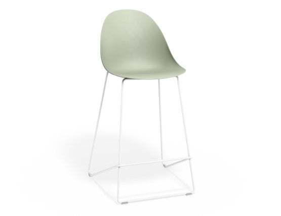 Pebble Mint Green Stool Shell Seat - Bar Stool 75cm Seat - White Base