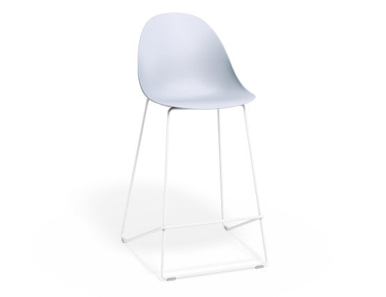 Pebble Blue Stool Shell Seat - Counter Stool 65cm Seat - Black Base