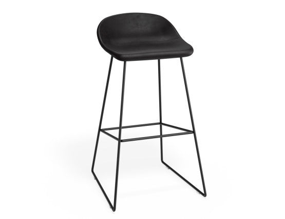 Pop Stool - Black Frame and Upholstered Vintage Black Seat - 65cm Kitchen Bench Seat Height