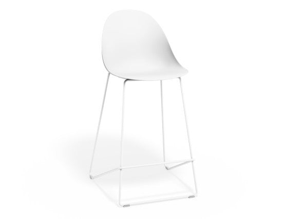 Pebble White Stool Shell Seat - Bar Stool 75cm Seat Height - Black Frame