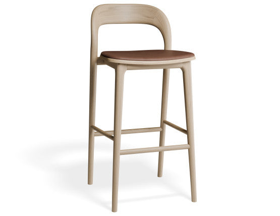 Mia Stool - Natural with Pad - 66cm Seat Height White Vegan Leather Seat Pad