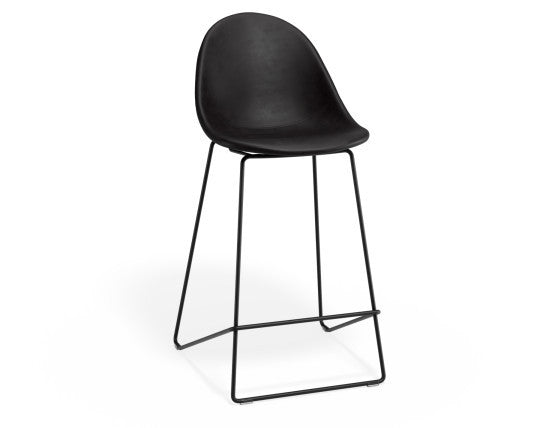 Pebble Stool Black Upholstered Vintage Seat  - Bar Stool 75cm Seat