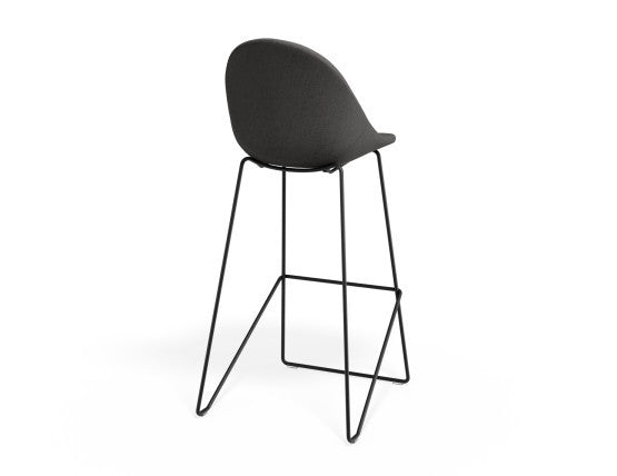 Pebble Fabric Grey Upholstered Stool - Counter Stool 65cm Seat Height - White Base