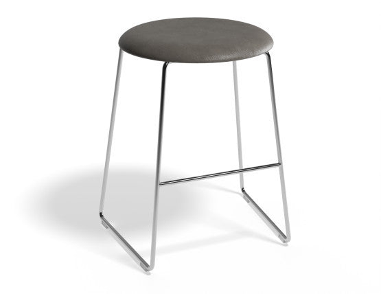 Hugo Low Stool - Chrome - Vintage PU Seat - 46cm Round / Vintage Grey PU Seat