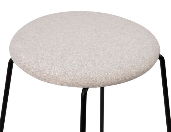 Hugo Bar Stool - Black - Fabric Seat - 67cm Kitchen Height - Grey Fabric Seat