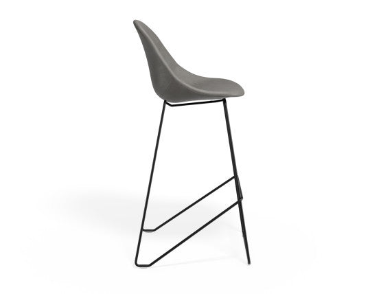 Pebble Stool Grey Upholstered Vintage Seat  - Counter Stool 65cm Seat - Black Base