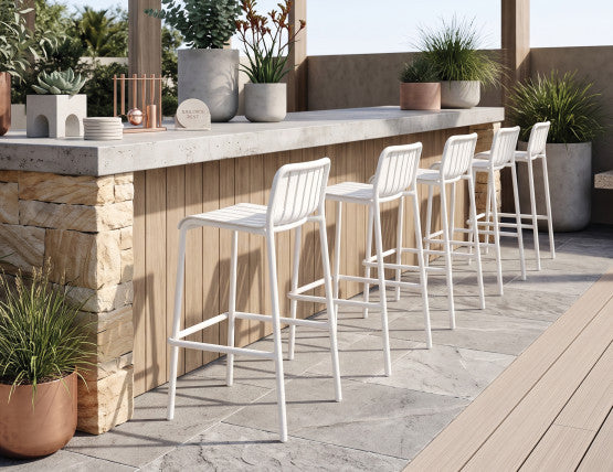 Roku Outdoor Bar Stool in Matt White
