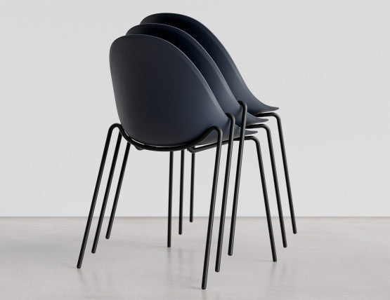 Pebble Chair Navy Blue with Shell Seat - Sled Stackable Base - White