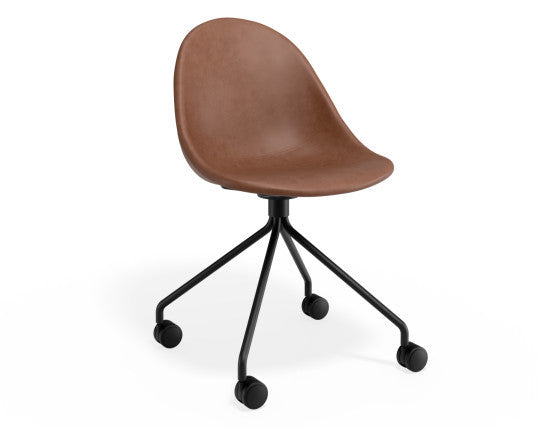 Pebble Chair Tan Upholstered Vintage Seat - Pyramid Fixed Base - Black