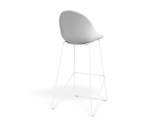 Pebble Stool White Upholstered Seat  - Counter Stool 65cm Seat - White Base