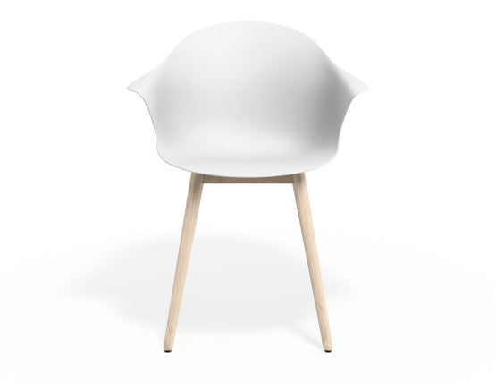Pebble Armchair White with Shell Seat - Sled Base with Black Legs