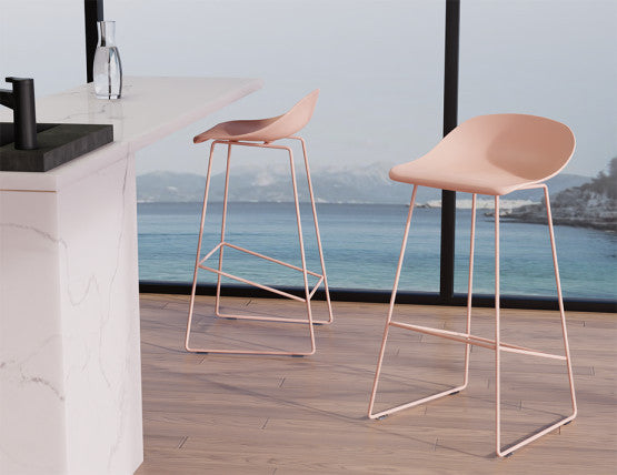 Pop Stool - Soft Pink Frame and Shell Seat  - 65cm Kitchen Bench Seat Height