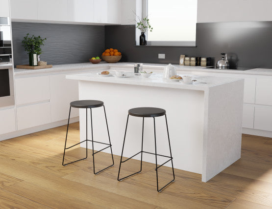 Hugo Bar Stool - Black - Black Seat - 68cm Kitchen Height Round Seat