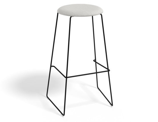 Hugo Bar Stool - Black - Fabric Seat - 67cm Kitchen Height - Grey Fabric Seat