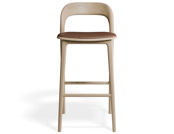 Mia Stool - Natural with Pad - 66cm Seat Height White Vegan Leather Seat Pad