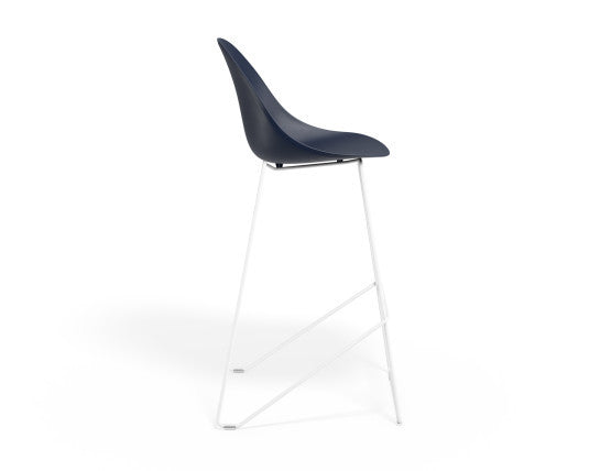 Pebble Navy Stool Shell Seat - Bar Stool 76cm Seat Height - White Frame