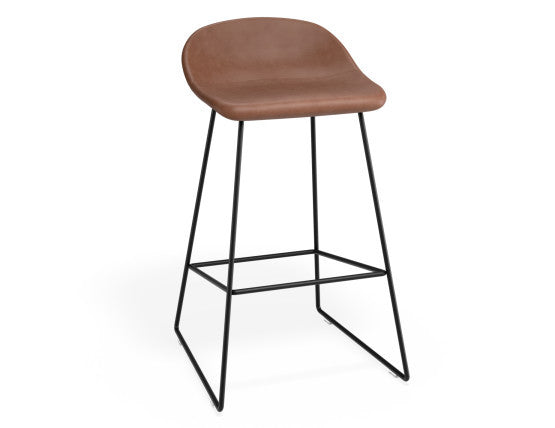 Pop Stool - Black Frame and Upholstered Vintage Tan Seat - 75cm Commercial Bar Height
