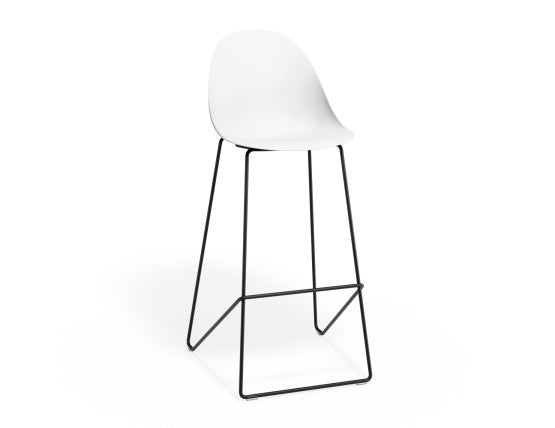 Pebble White Stool Shell Seat - Bar Stool 75cm Seat Height - Black Frame