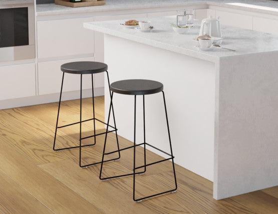 Hugo Bar Stool - Black - Black Seat - 68cm Kitchen Height Round Seat