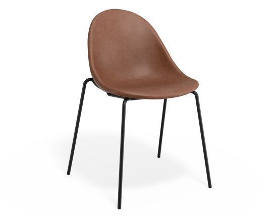 Pebble Chair Tan Upholstered Vintage Seat - Pyramid Fixed Base - Black