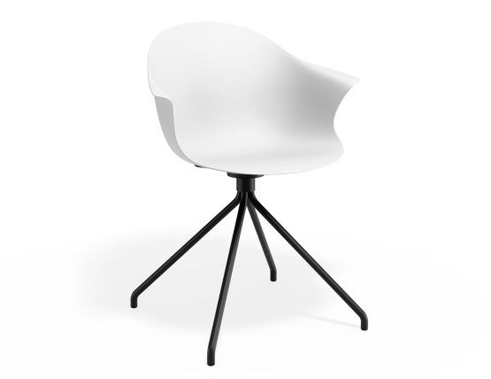 Pebble Armchair White with Shell Seat - Sled Base with Black Legs