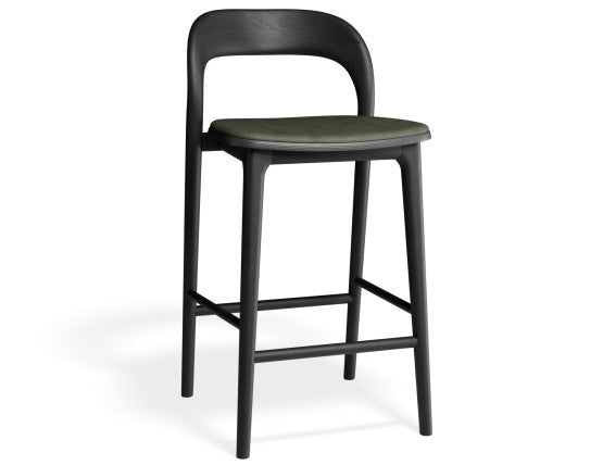 Mia Stool - Black with Pad - 66cm Seat Height Vintage Green Vegan Leather Seat Pad
