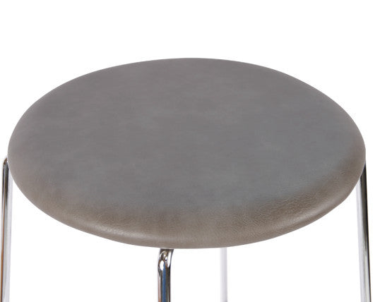 Hugo Low Stool - Chrome - Vintage PU Seat - 46cm Round / Vintage Grey PU Seat