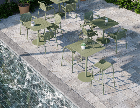 Roku Outdoor Backless Bar Stool in Matt Eucalyptus Green