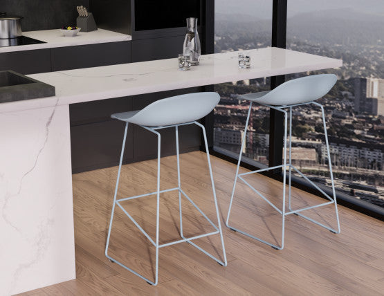 Pop Stool - Powder Blue Frame and Shell Seat  - 65cm Kitchen Bench Seat Height