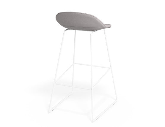 Pop Stool - White Frame and Light Grey Fabric Seat  - 65cm Kitchen Bench Seat Height
