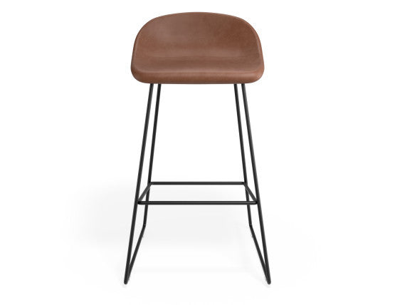 Pop Stool - Black Frame and Upholstered Vintage Tan Seat - 75cm Commercial Bar Height