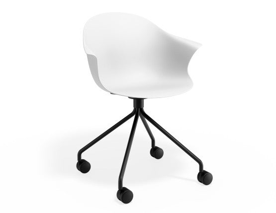 Pebble Armchair White with Shell Seat - Sled Base with Black Legs