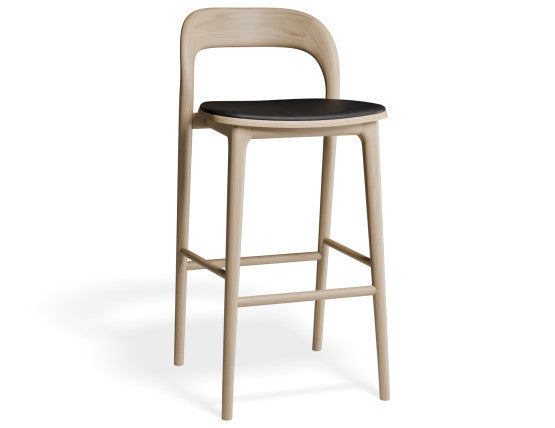 Mia Stool - Natural with Pad - 66cm Seat Height White Vegan Leather Seat Pad