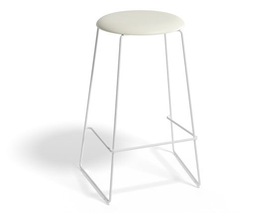 Hugo Bar Stool - White - Vintage PU Seat - 67cm Kitchen Height - Vintage Tan Seat