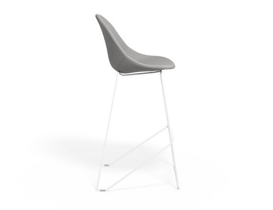 Pebble Fabric Light Grey Upholstered Stool - Counter Stool 65cm Seat - White Frame