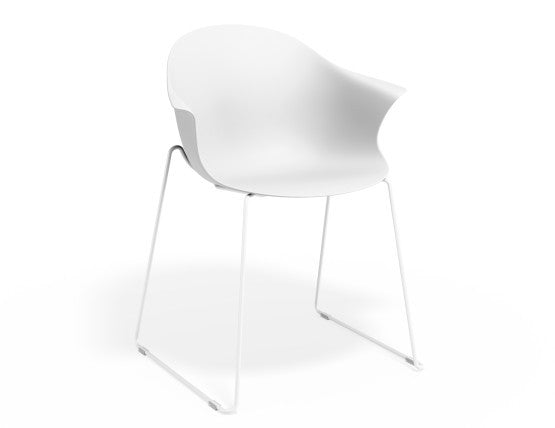 Pebble Armchair White with Shell Seat - Sled Base with Black Legs
