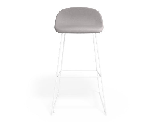 Pop Stool - White Frame and Light Grey Fabric Seat  - 65cm Kitchen Bench Seat Height
