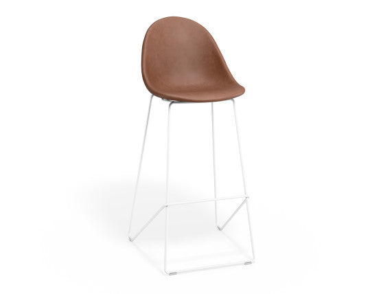 Pebble Stool Brown Upholstered Vintage Seat  - Bar Stool 75cm Seat - Black Base