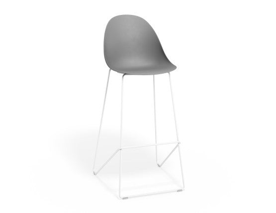 Pebble Grey Stool Shell Seat - Counter Stool 66cm Seat Height - Black Frame