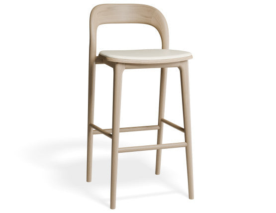 Mia Stool - Natural with Pad - 75cm Seat Height White Vegan Leather Seat Pad