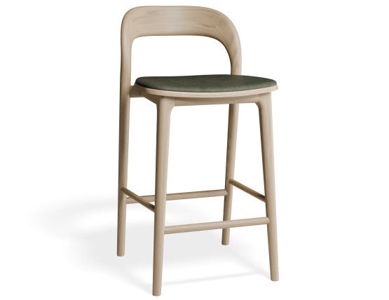 Mia Stool - Natural with Pad - 66cm Seat Height Vintage Green Vegan Leather Seat Pad