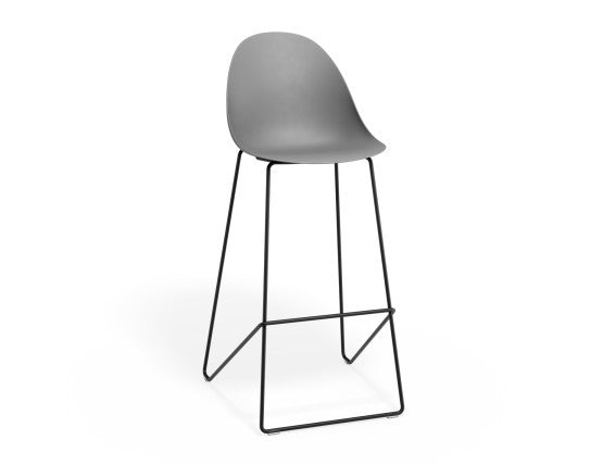 Pebble Grey Stool Shell Seat - Counter Stool 66cm Seat Height - Black Frame