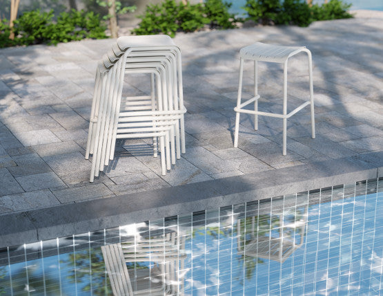 Roku Outdoor Backless Bar Stool in Matt White