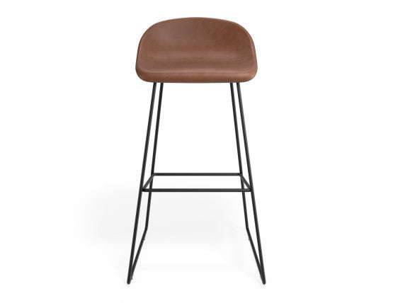 Pop Stool - Black Frame and Upholstered Vintage Tan Seat - 75cm Commercial Bar Height