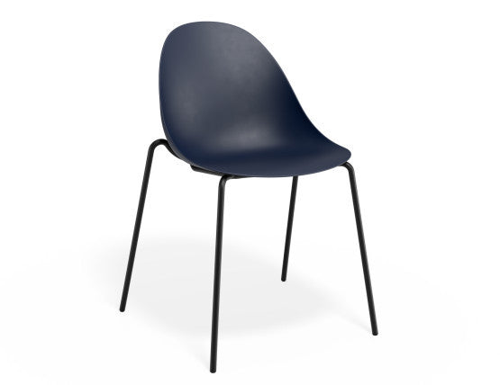 Pebble Chair Navy Blue with Shell Seat - Sled Stackable Base - White