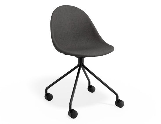Pebble Fabric Dark Grey Upholstered Chair - Pyramid Fixed Base with Castors - Black