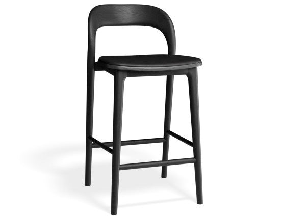 Mia Stool - Black with Pad - 66cm Seat Height Vintage Black Vegan leather Seat Pad